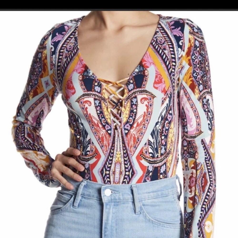 Free People Multicolor Patterned Bodysuit - image 7